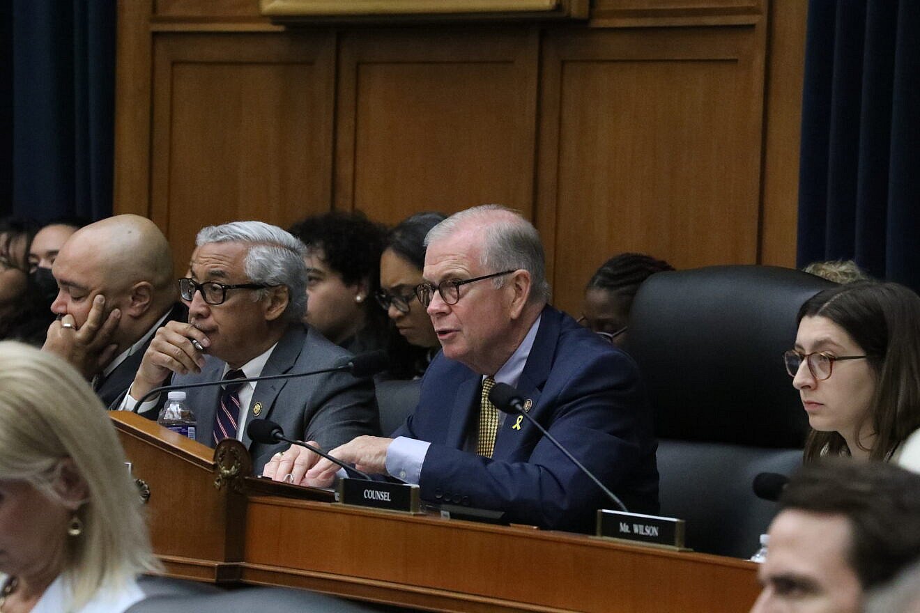 Rep. Tim Walberg (R-Mich.), chair of the House Education and Workforce Committee, at a hearing on Jew-hatred with the Haverford College, DePaul University and California Polytechnic State University presidents, May 7, 2025. Credit: Courtesy of the House Education and Workforce Committee.