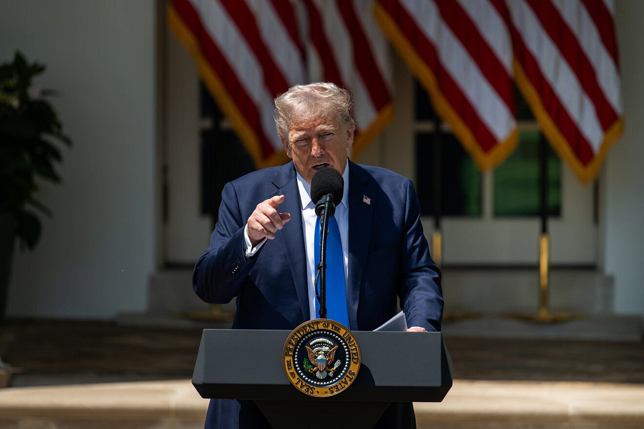 U.S. President Donald Trump delivers remarks at a National Day of Prayer event, May 1, 2025. Credit: Molly Riley/White House.