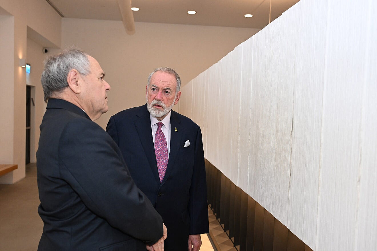 Mike Huckabee, the U.S. ambassador to Israel, with Dani Dayan, chairman of Yad Vashem, the World Holocaust Remembrance Center, on a visit to Yad Vashem, May 15, 2025. Credit: U.S. embassy in Israel.