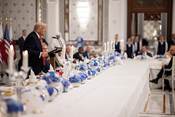 U.S. President Donald Trump gives remarks during an official State Dinner at Lusail Palace in Doha, Qatar, May 14, 2025. Credit: Daniel Torok/White House.