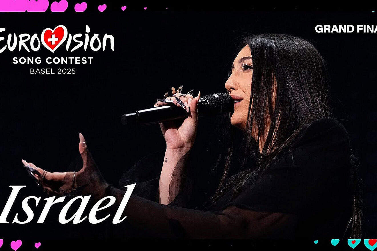 Yuval Raphael performing “New Day Will Rise” in the Grand Final of the Eurovision Song Contest in Basel, Switzerland, May 17, 2025. Source: Eurovision Song Contest/YouTube.