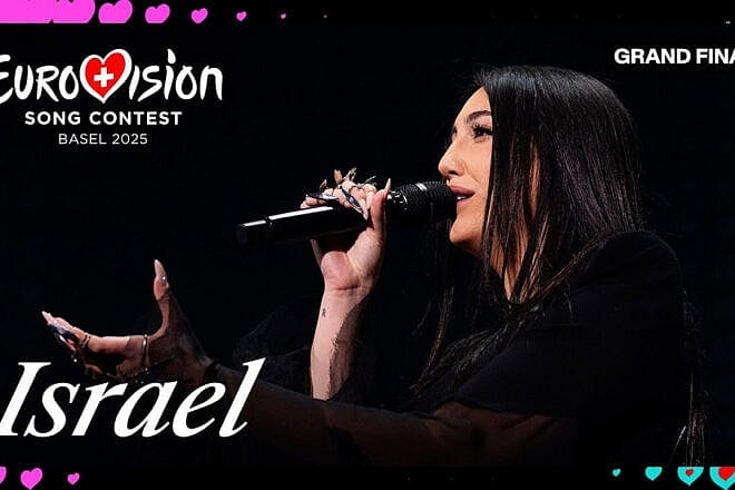Yuval Raphael performing “New Day Will Rise” in the Grand Final of the Eurovision Song Contest in Basel, Switzerland, May 17, 2025. Source: Eurovision Song Contest/YouTube.
