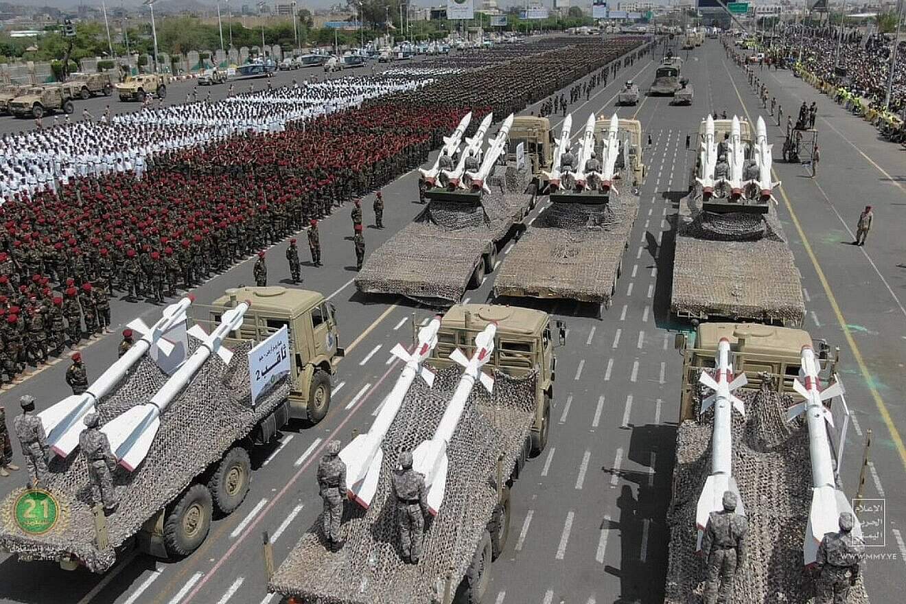 A military parade in Sanaa as the Houthi marked the eighth anniversary of their seizure of the Yemeni capital. Sept. 21, 2022. Photo by Al-Houthi Group Media Office/AFP via Getty Images.