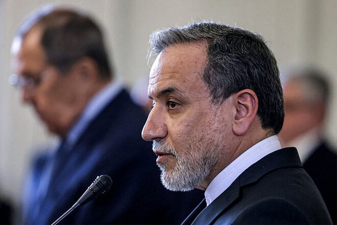 Iran's Foreign Minister Abbas Araghchi gives a joint press conference with Russia's Foreign Minister Sergei Lavrov in Tehran on Feb. 25, 2025. Photo by Atta Kenare/AFP via Getty Images.
