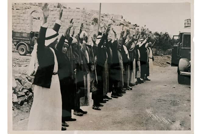 British police officers arrest Arabs found with weapons in April 1939 during the Arab revolt in Mandatory Palestine, an uprising that lasted from 1936 to 1939. Credit: Wikimedia Commons.