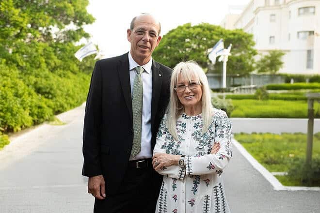 Arie Zaban, president of Bar-Ilan University in Israel, with Dr. Miriam Adelson, co-founder of the Adelson Family Foundation. Photo by Shachar Maman.