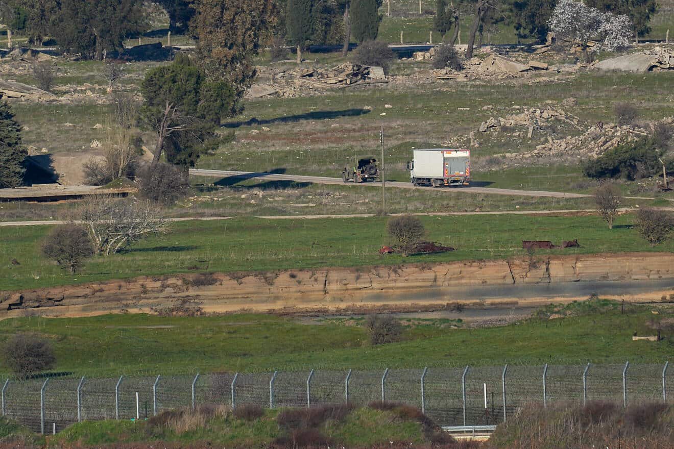 Israeli soldiers in the Golan Heights patrol the border with Syria, March 11, 2025. Photo by Ayal Margolin/Flash90.