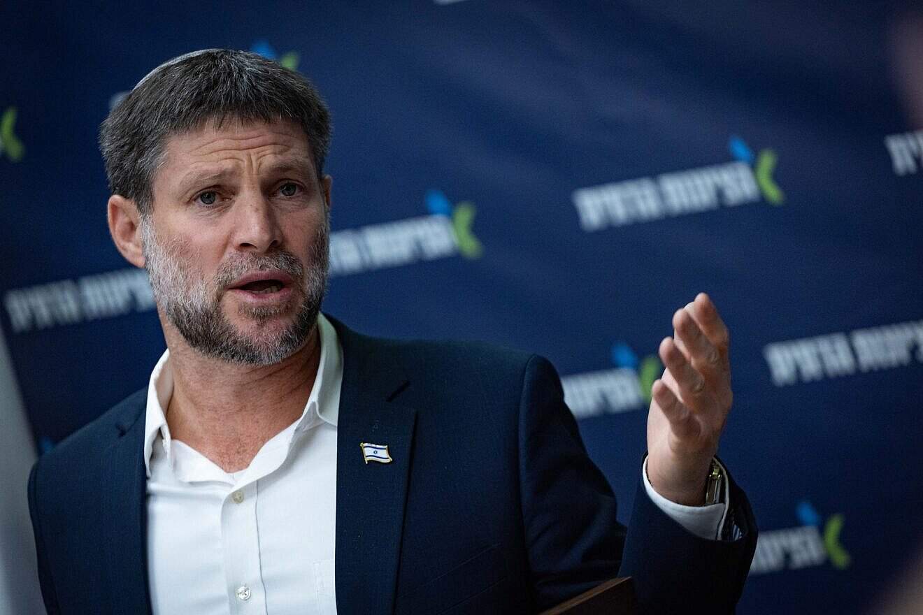 Israeli Finance Minister Bezalel Smotrich leads a faction meeting at the Knesset in Jerusalem, May 5, 2025. Photo by Yonatan Sindel/Flash90.
