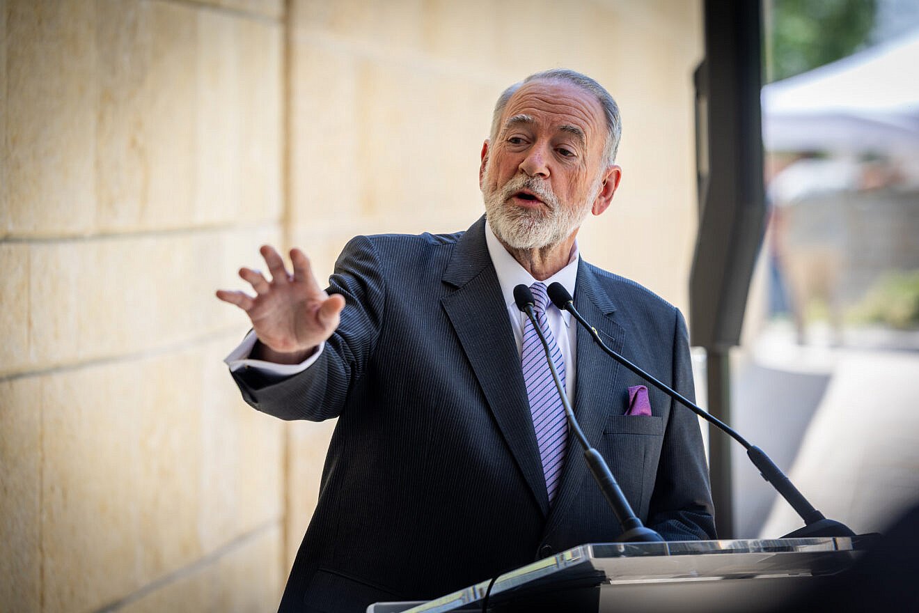 U.S. Ambassador to Israel Mike Huckabee holds a press conference at the U.S. Embassy in Jerusalem, May 9, 2025. Credit: Oren Ben Hakoon/Flash90.