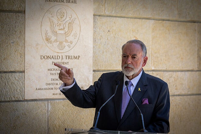 Ambassador to Israel Mike Huckabee holds a press conference at the U.S. embassy in Jerusalem, May 9, 2025. Photo by Oren Ben Hakoon/Flash90.
