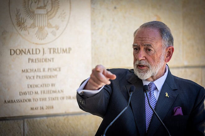 U.S. Ambassador to Israel Mike Huckabee holds a press conference at the U.S. Embassy in Jerusalem, May 9, 2025. Credit: Oren Ben Hakoon/Flash90.