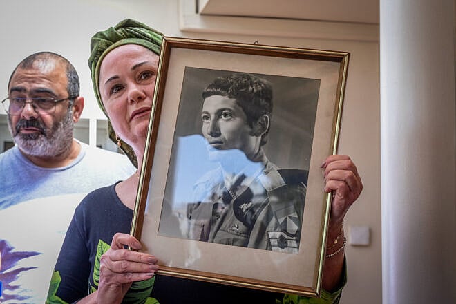 Anat Cohen, the sister of Sgt. First Class Zvi Feldman whose body was recovered during a special operation in Syria after being missing for 43 years speaks to the media outside her home in Tel Aviv, May 11, 2025. Photo by Avshalom Sassoni/Flash90.