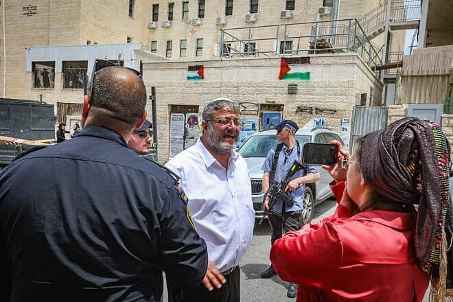 Israeli National Security Minister Itamar Ben-Gvir and his wife Ayala after being attacked in Beit Shemesh, May 15, 2025. Photo by Yaakov Lederman/Flash90.