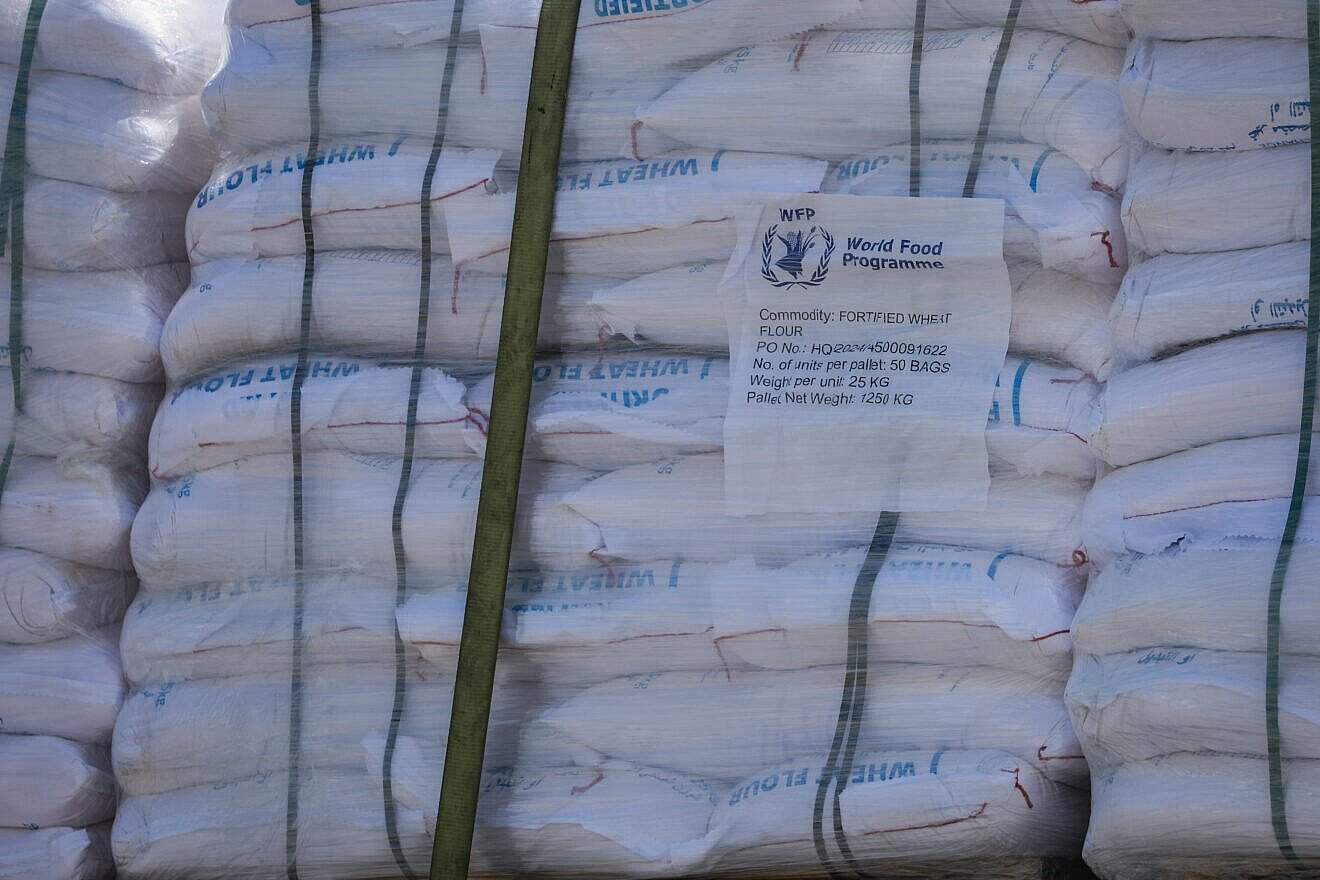Trucks loaded with humanitarian aid on the Israel side of the border before entering the Gaza Strip on May 19, 2025. Photo by Flash90.