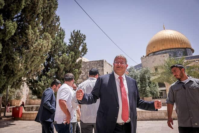 National Security Minister Itamar Ben-Gvir visits the Temple Mount in Jerusalem's Old City on Jerusalem Day, May 26, 2025. Photo by Yonatan Sindel/Flash90.