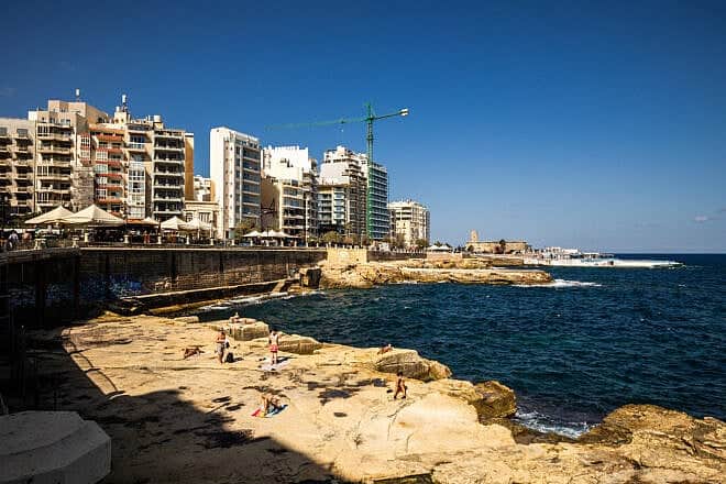 The rocky seafront of Fond Għadir in Sliema, Malta, Oct. 27, 2024. Photo by JC Milhet/Hans Lucas/AFP via Getty Images.