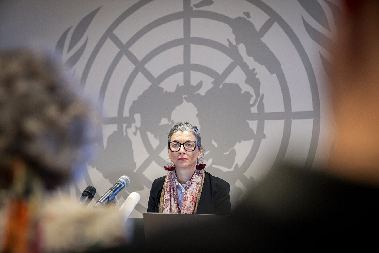 Francesca Albanese, a United Nations adviser on the Palestinians, looks on as she holds a press conference in Copenhagen, Denmark on Feb. 5, 2025. Credit: Ida Marie Odgaard/Ritzau Scanpix/AFP via Getty Images.