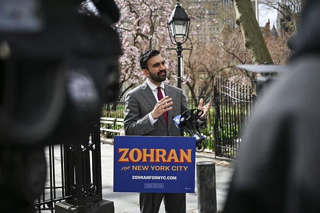 New York City mayoral candidate and Democratic state representative Zohran Mamdani campaigns in New York City on April 16, 2025. Credit: Angela Weiss/AFP via Getty Images.