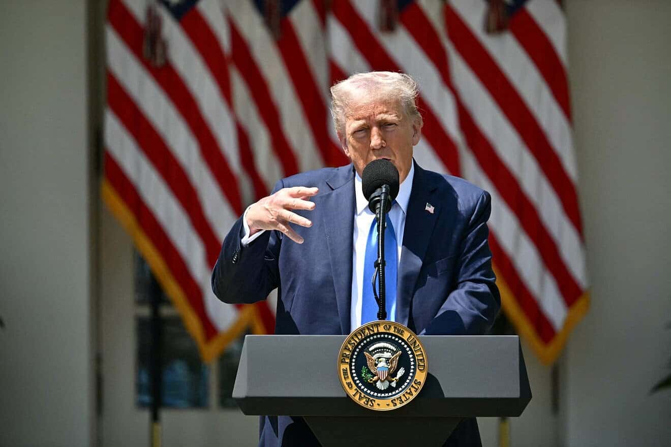 U.S. President Donald Trump speaks during a National Day of Prayer event in the Rose Garden of the White House, May 1, 2025. Photo by Mandel Ngan/AFP via Getty Images.