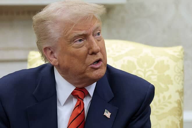U.S. President Donald Trump speaks during a meeting with Canadian Prime Minister Mark Carney in the Oval Office at the White House in Washington, D.C., on May 6, 2025. Photo by Anna Moneymaker/Getty Images.