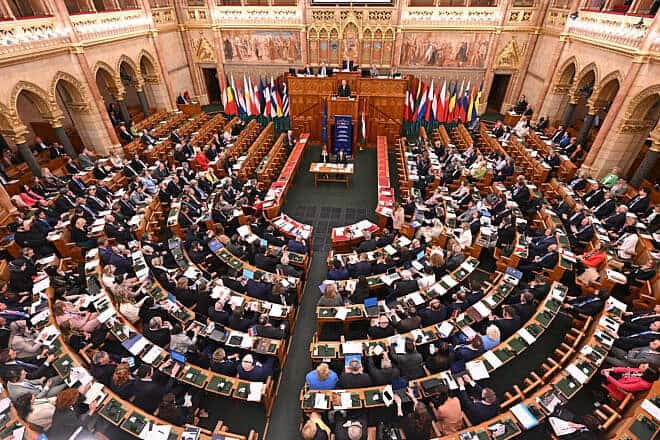 Hungarian Prime Minister Viktor Orban addresses his opening speech of the "Conference of Speakers of the European Union Parliaments" in the parliament building in Budapest, Hungary, on May 12, 2025. Photo by Attila Kisbenedek/AFP via Getty Images.