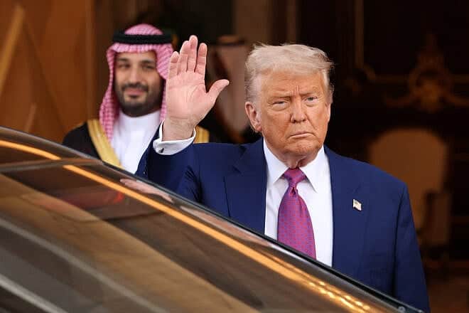 U.S. President Donald J. Trump leaves the Saudi Royal Court with Saudi Crown Prince Mohammed bin Salman on May 13, 2025, in Riyadh, Saudi Arabia. Photo by Win McNamee/Getty Images.