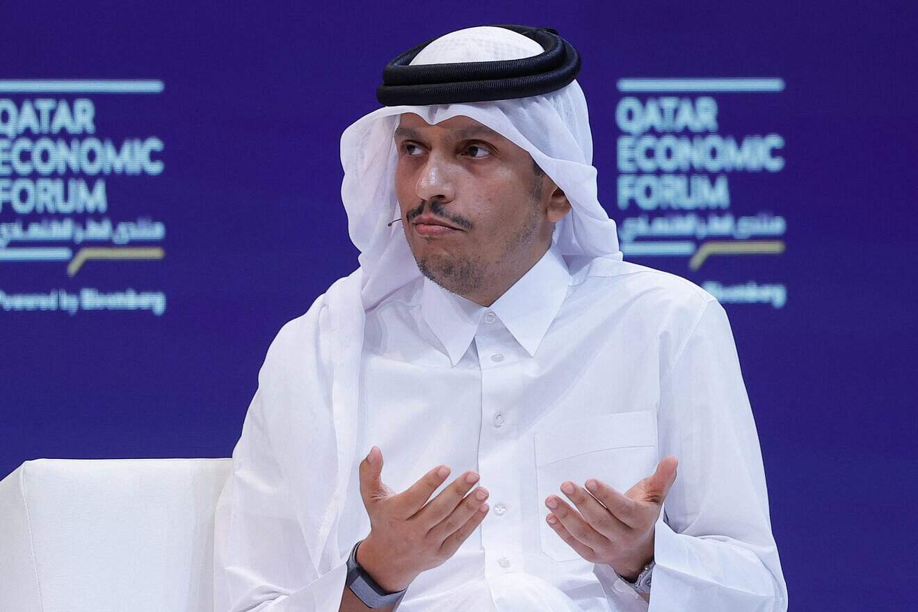 Qatari Prime Minister Mohammed bin Abdulrahman Al-Thani speaks at the Qatar Economic Forum in Doha on May 20, 2025. Photo by Karim Jaafar/AFP via Getty Images.