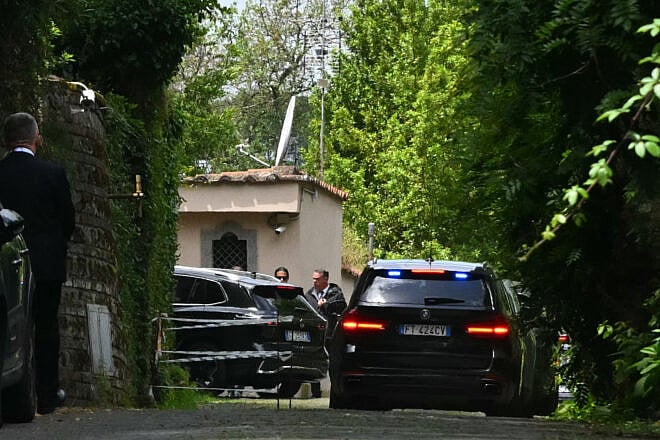 Vehicles of delegations arrive at the Omani embassy in Rome for a fifth round of nuclear talks between Iran and the United States on May 23, 2025. Photo by Andreas Solaro/AFP via Getty Images.