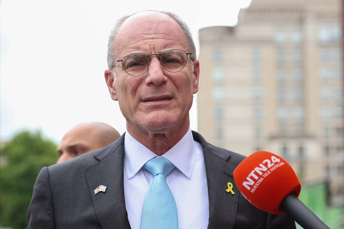 Israeli Ambassador to the United States Yechiel Leiter speaks to reporters at the site of the recent shooting outside the Lillian and Albert Small Capital Jewish Museum in Washington, D.C., May 22, 2025. Photo by Tasos Katopodis/Getty Images.