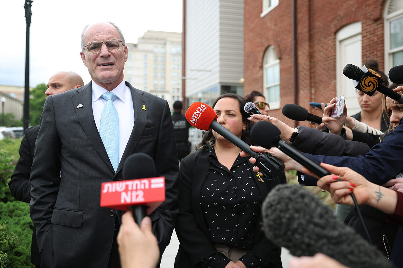 Yechiel Leiter, Israel's ambassador to the United States, speaks to the media at the site of the shooting outside the Capital Jewish Museum in Washington, D.C., on May 22, 2025. Credit: Tasos Katopodis/Getty Images.
