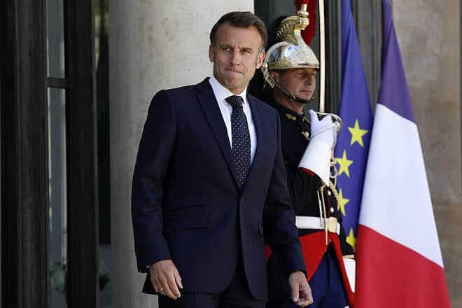 France's President Emmanuel Macron welcomes the President of Congo Denis Sassou N’Guesso at the Palace Elysee on May 23, 2025 in Paris, France. Photo by Antoine Gyori-Corbis via Getty Images.