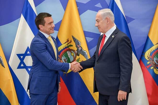 Israeli Prime Minister Benjamin Netanyahu meets with Ecuadorian President Daniel Noboa at the Prime Minister’s Office in Jerusalem, May 5, 2025. Photo by Maayan Toaf/GPO.