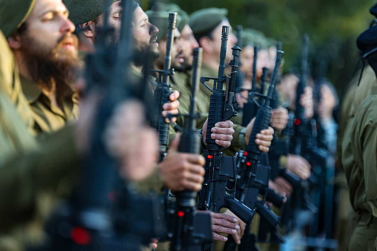 Ultra-Orthodox soldiers of the IDF Hasmonean Brigade attend their swearing-in ceremony on Feb. 27, 2025. Photo by Jonathan Shaul/Flash90.