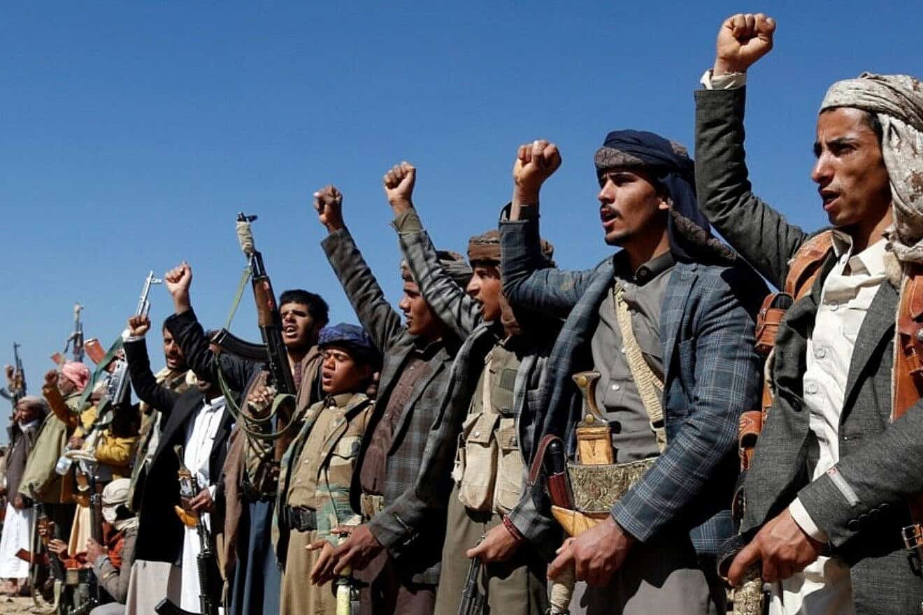Houthi fighters rally against the United States and the United Kingdom after airstrikes in Sanaa, Yemen, Jan. 14, 2024. Credit: Voice of America via Wikimedia Commons.