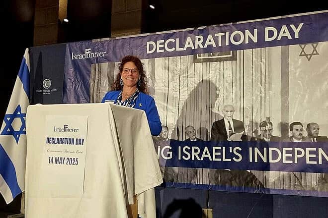 Elana Heideman addresses the Declaration Day event on May 14, 2025. Photo by Sharon Altshul.