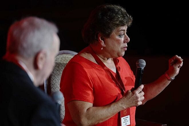 Lori Lowenthal Marcus speaks at the JNS International Policy Conference in Jerusalem, April 28, 2025. Photo by Shahar Yurman.