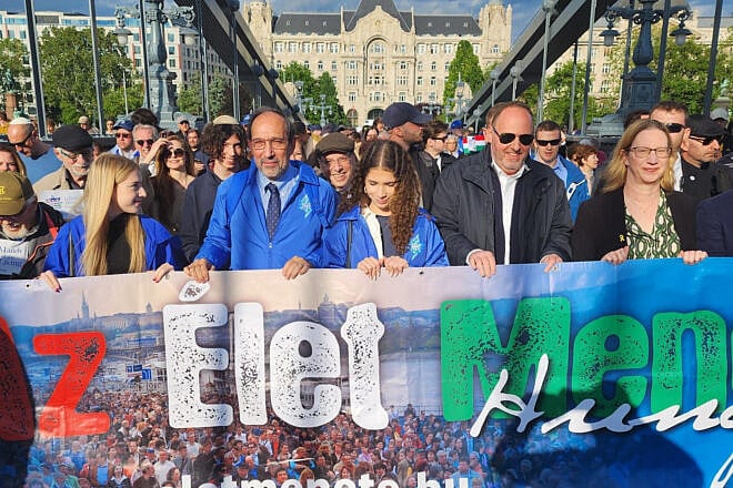 Sixty Holocaust survivors lead more than 5,000 participants through the streets of Budapest in a solemn and powerful March of the Living, May 11, 2025. Credit: March of the Living.