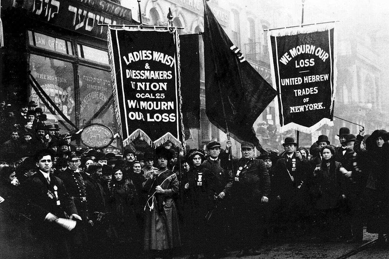 Mourners from the Ladies Waist and Dressmakers Union Local 25 and the United Hebrew Trades of New York march in the streets after the Triangle Shirtwaist Factory fire. Credit: Kheel Center for Labor Management Documentation and Archives, Cornell University via Wikimedia Commons.