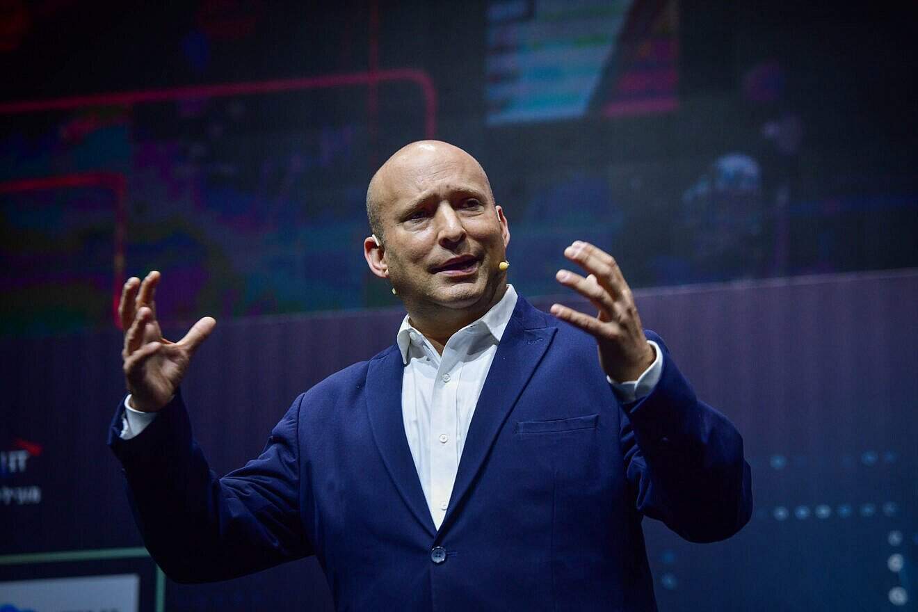 Former Israeli Prime Minister Naftali Bennett speaks during the Israel Information Technology Conference in Ness Ziona on May 5, 2025. Photo by Avshalom Sassoni/Flash90.