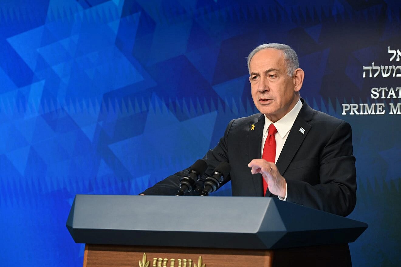 Israeli Prime Minister Benjamin Netanyahu speaks at a press conference, May 21, 2025. Credit: Haim Zach/GPO.