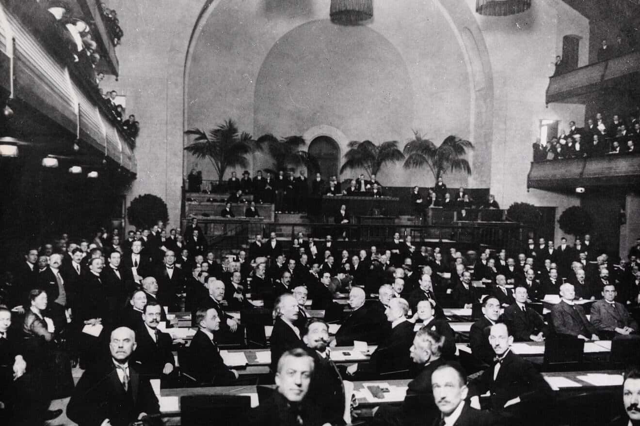 The opening of the League of Nations in 1920 in Geneva, Switzerland. Credit: Frédéric Boissonnas/National Library of Norway via Wikimedia Commons. The opening of the League of Nations in 1920 in Geneva, Switzerland. Credit: Frédéric Boissonnas/National Library of Norway via Wikimedia Commons.