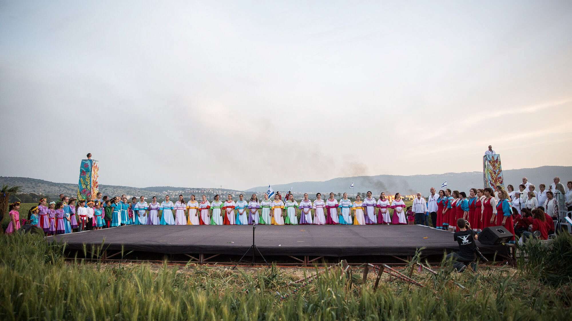 Members of Kibbutz Ramat Yochanan perform in a ceremony celebrating the Omer holiday, in northern Israel, on April 11, 2017. The tradition celebrates the beginning of the harvest season, the Omer period between Passover and Shavuot Jewish holidays. Kibbutz Ramat Yochanan was founded in 1932. Photo by Hadas Parush/Flash90.