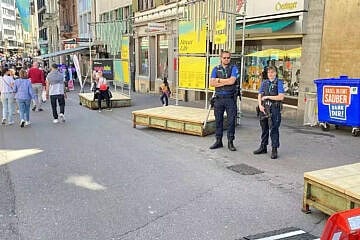 Security in Basel ahead of Eurovision, May 2025. Photo by Nathan Stolero.