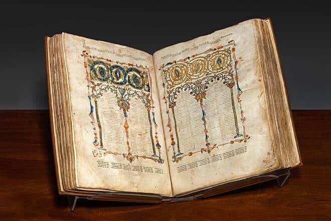 The Shem Tov Bible, a medieval masterpiece of Jewish scholarship and art, now on display at the National Library of Israel. in Jerusalem. Credit: Courtesy of Sotheby’s.
