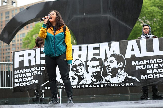 People gather for a rally in support of Columbia University student activist Mohsen Mahdawi and Tufts University student Rumeysa Ozturk in Foley Square in New York City, May 6, 2025. Photo by Michael M. Santiago/Getty Images.