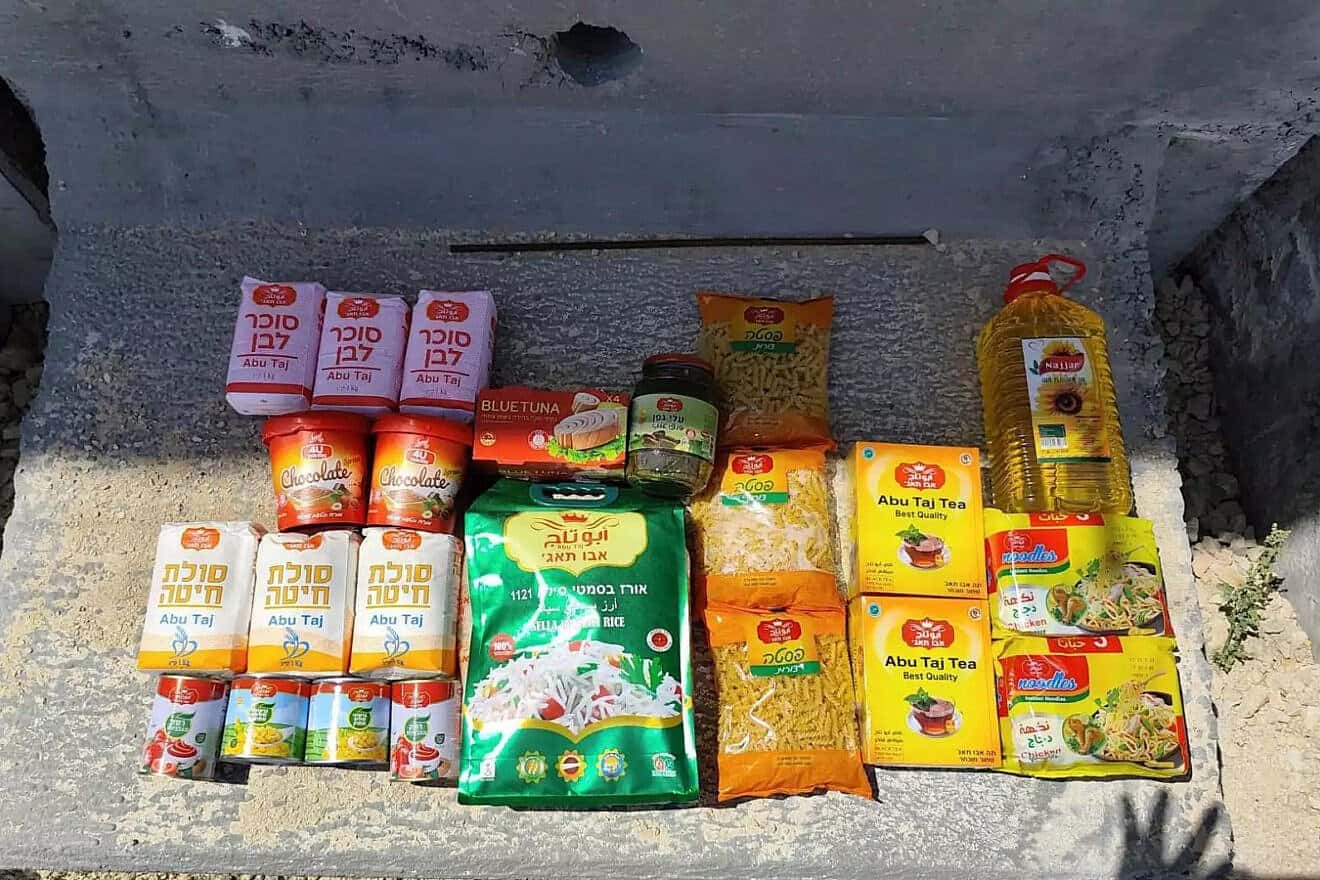 The contents of the aid packages at the distribution center in Rafah, the southern Gaza Strip, May 2025. Credit: Israel Hayom.