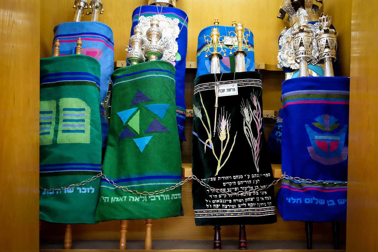 Torah scrolls in a synagogue in Efrat. Photo by Gershon Elinson/Flash90.