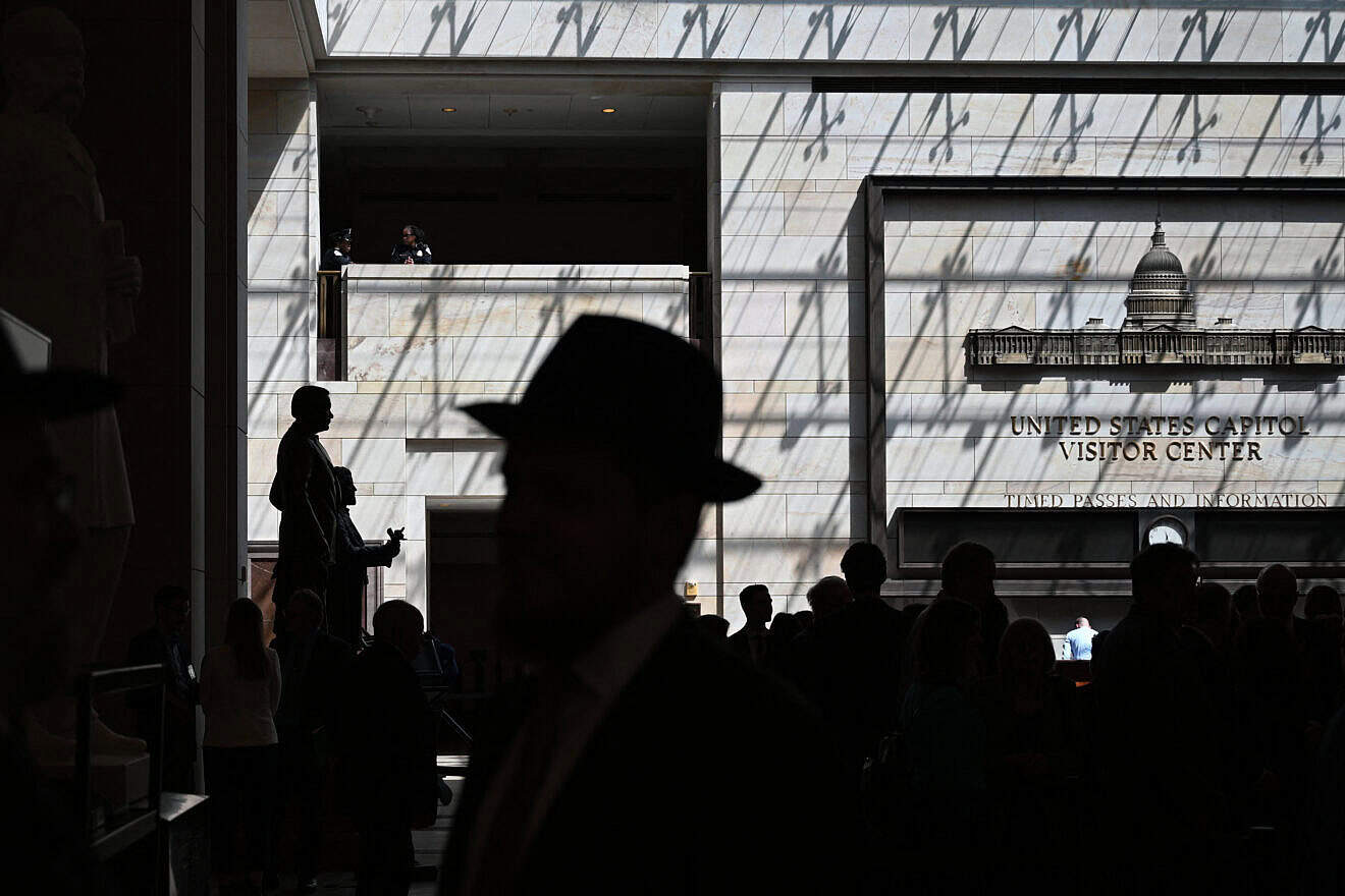 Visitors and guests attend the National Commemoration of the Days of Remembrance in Emancipation Hall at the U.S. Capitol building, hosted by the Holocaust Memorial Museum in Washington, D.C., April 23, 2025. Photo by Alex Wroblewski/AFP via Getty Images.