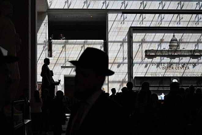 Visitors and guests attend the National Commemoration of the Days of Remembrance in Emancipation Hall at the U.S. Capitol building, hosted by the Holocaust Memorial Museum in Washington, D.C., April 23, 2025. Photo by Alex Wroblewski/AFP via Getty Images.