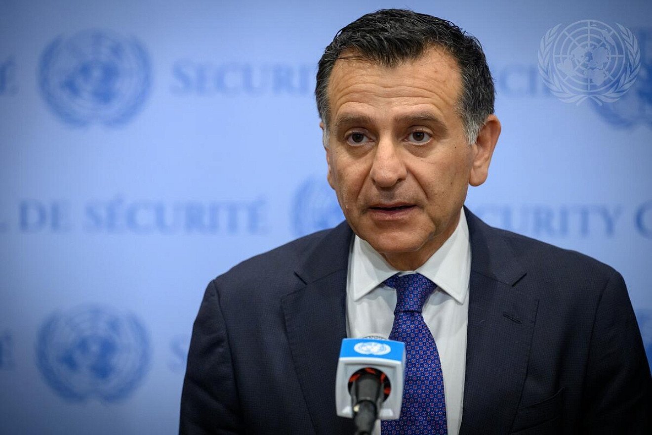 Mahmoud Daifallah Hmoud, the Jordanian ambassador to the United Nations, briefs reporters after a U.N. Security Council meeting on the situation in the Middle East, Oct. 25, 2023. Credit: Loey Felipe/U.N. Photo.